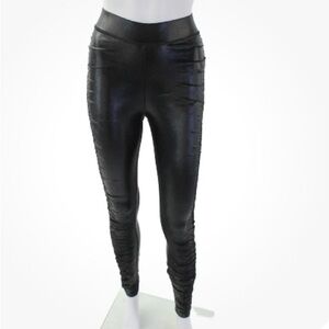 Alo black shiny XS scrunchy leggings flattering high waist thick waistband